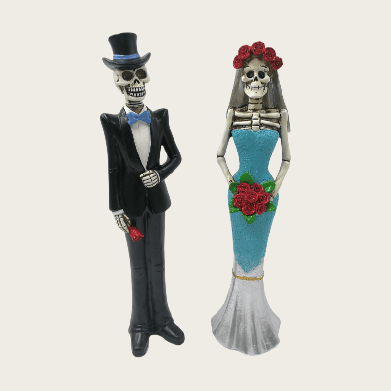 Halloween Decoration Skeleton Couple Figurines Resin Gothic Statues Vintage Home Decor