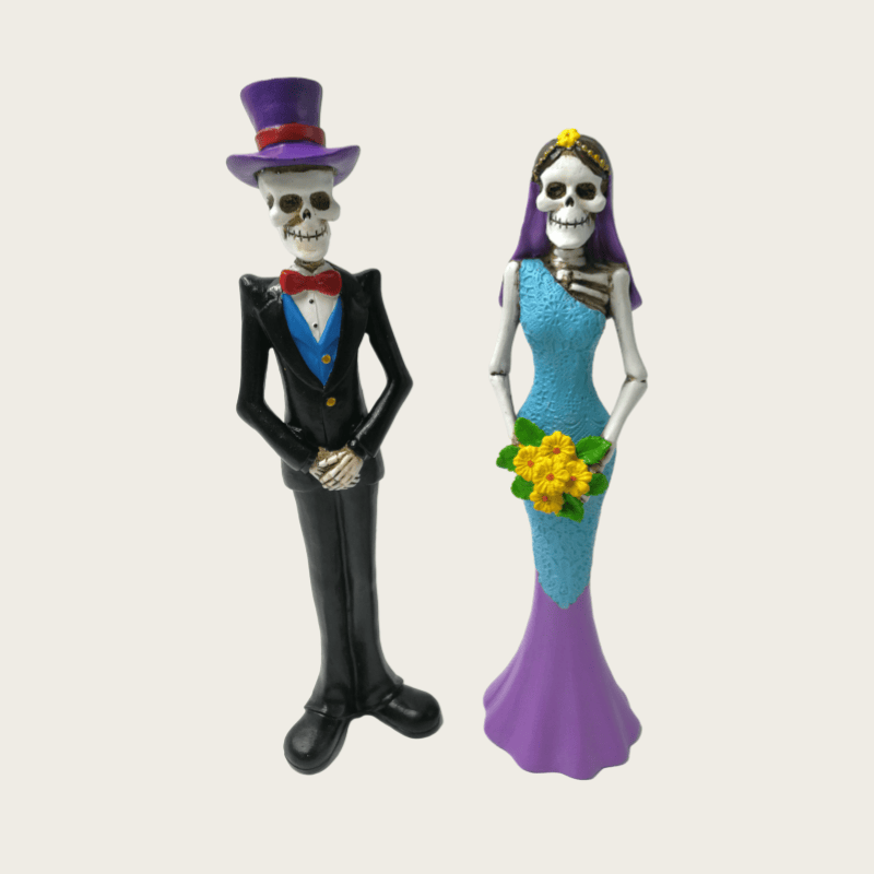 Unique Hot Sale Romantic Halloween Wedding Couple Resin Figurine Bride Groom Skull Sculpture Resin Crafts Home Decoration