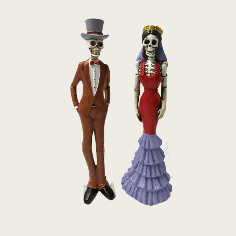 Unique Hot Sale Romantic Halloween Wedding Couple Resin Figurine Bride Groom Skull Sculpture Resin Crafts Home Decoration