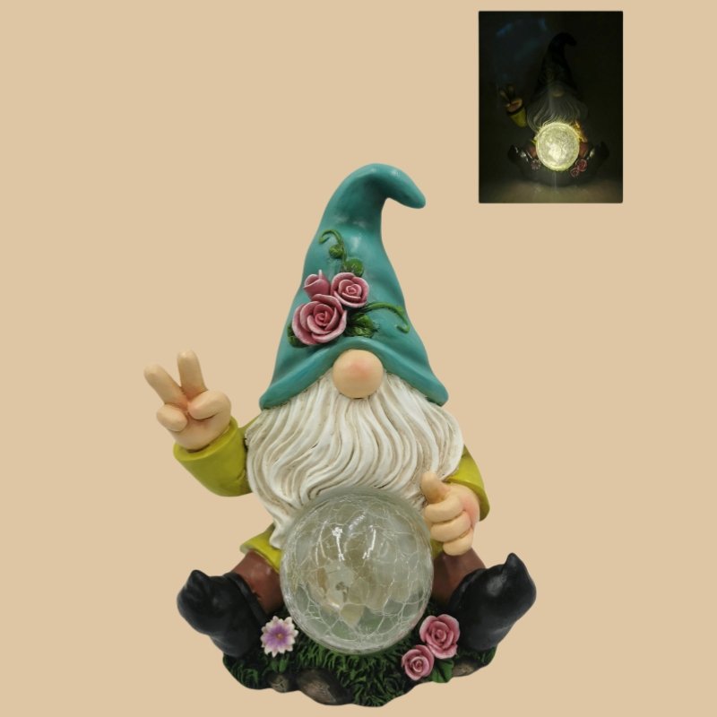 New Arrival Cute Resin Rabbit Ornament Gnome With Solar Light for Garden Decor