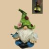 Garden Resin Statue Outdoor Decor Gnome with Solar Light Figurine Holding Lantern Lights