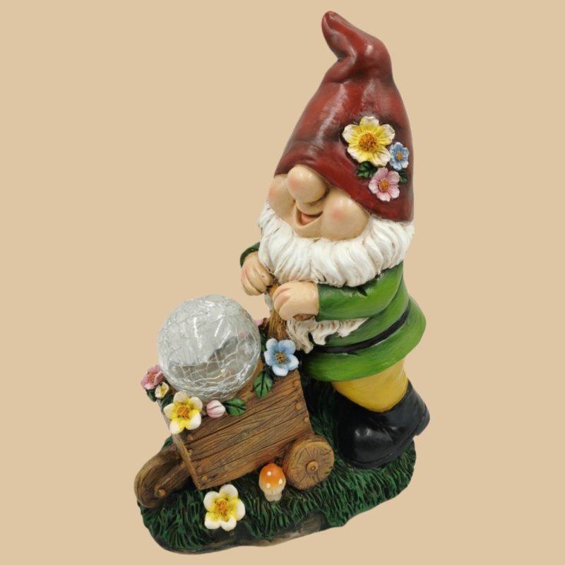 Garden Resin Statue Outdoor Decor Gnome with Solar Light Figurine Holding Lantern Lights