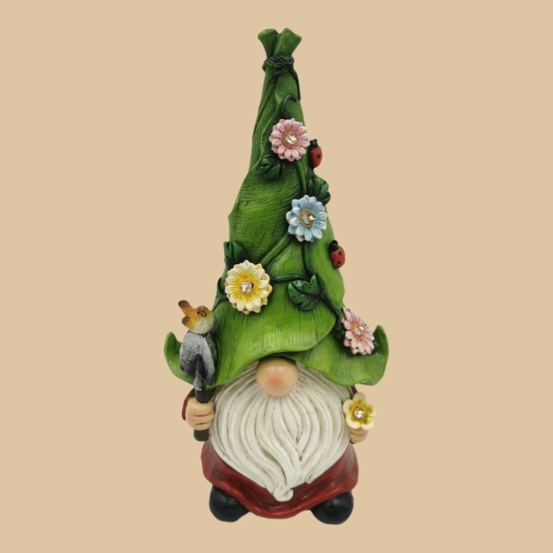 Garden Resin Statue Outdoor Decor Gnome with Solar Light Figurine Holding Lantern Lights